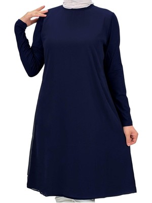 ottomanwear.com OTW8832 Önü Şifon Detaylı Penye Uzun Kollu Içlik Lacivert