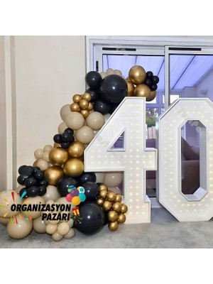 Balon Seti Siyah-Bej-Krom Gold 60 Lı Balon Zinciri Seti