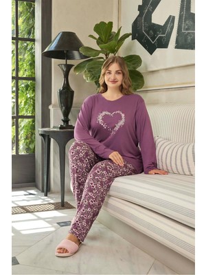 Aydoğan Kadın Inci Büyük Beden Kalpli Gülkurusu Pijama Takım 0649