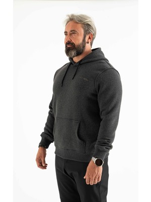 Longberg Erkek 3 Iplik Şardonlu Kapüşonlu Basic Sweatshirt