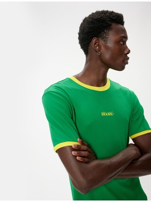 Koton Slim Fit Tişört Slogan Baskılı Kısa Kollu Bisiklet Yaka