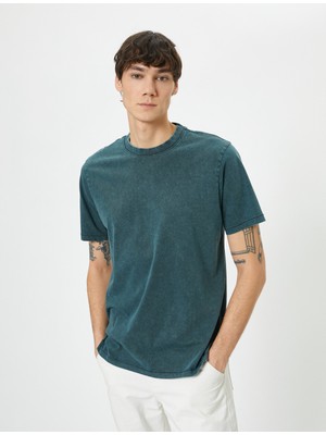 Koton Yıkamalı Tişört Slogan Işlemeli Bisiklet Yaka Kısa Kollu Pamuklu