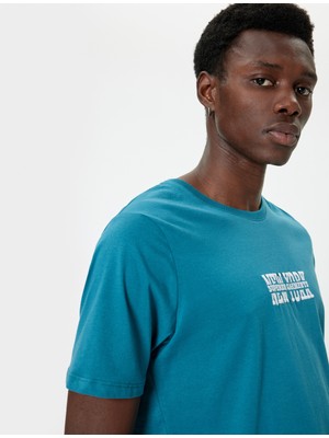 Koton Slogan Baskılı Tişört Kısa Kollu Bisiklet Yaka Pamuklu