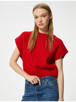 Koton Örgü Dokulu Süveter Bisiklet Yaka Yarasa Kol