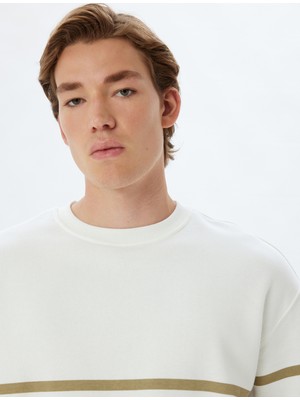 Koton Oversize Sweatshirt Bisiklet Yaka Çizgili Şardonlu Pamuk Karışımlı