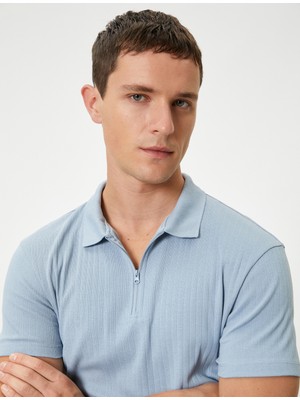 Koton Polo Yaka Tişört Slim Fit Yarım Fermuarlı Kısa Kollu Pamuklu