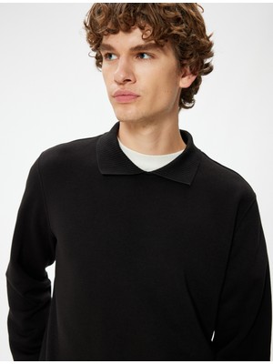Koton Polo Yaka Sweatshirt Uzun Kollu Şardonlu Pamuk Karışımlı