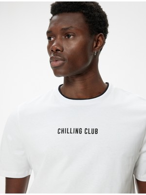 Koton Bisiklet Yaka Tişört Slogan Baskılı Kısa Kollu Biyeli Pamuklu