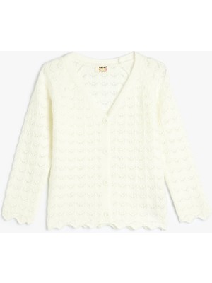 Koton Basic Triko Hırka Ajurlu V Yaka Düğme Kapamalı Uzun Kollu