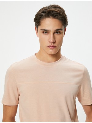 Koton Kısa Kollu Tişört Bisiklet Yaka Çizgi Detaylı