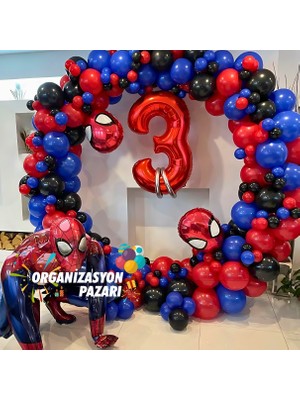 Balon Seti Siyah-Mavi-Kırmızı 100 Lü Balon Zinciri Seti