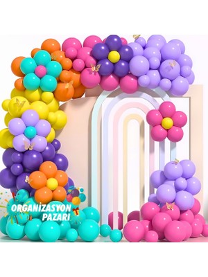 Balon Seti Turkuaz-Mor-Sarı-Turuncu-Fuşya-Lila 100 Lü Balon Zinciri Seti
