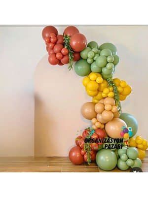 Balon Seti BruntTuruncu-Çöl Kumu-Zerdeçal-Kış Yeşili 60 Lı Balon Zinciri Seti