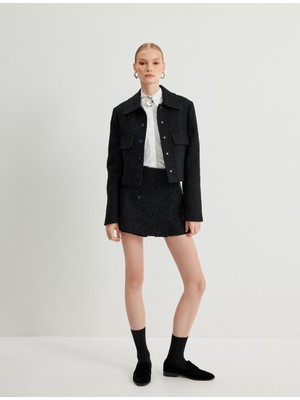 Koton Crop Tüvit Ceket Gömlek Yaka Kapaklı Cep Detaylı