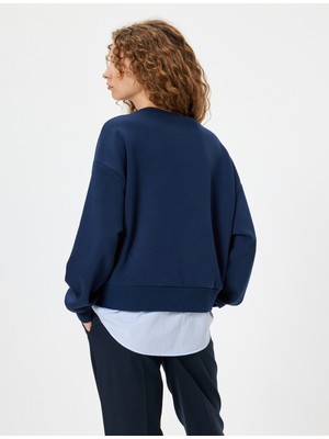 Oversize Sweatshirt Bisiklet Yaka Sloganlı Kumaş Detaylı