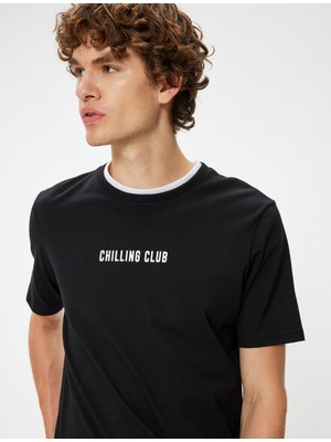 Koton Bisiklet Yaka Tişört Slogan Baskılı Kısa Kollu Biyeli Pamuklu