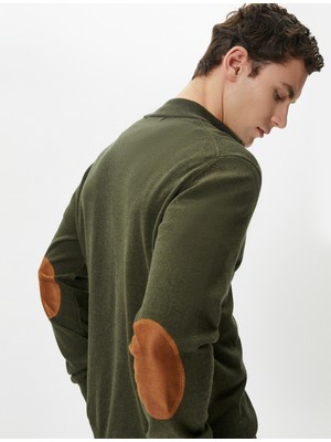 Koton Yarım Fermuarlı Kazak Slim Fit Uzun Kollu Dirsek Detaylı