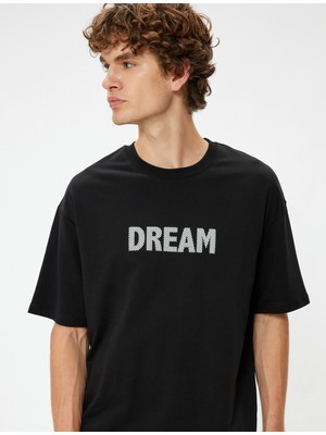 Koton Oversize Tişört Slogan Baskılı Bisiklet Yaka Kısa Kollu Pamuklu