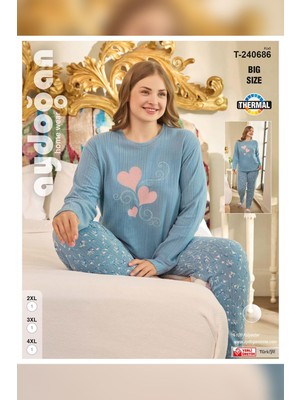 Aydoğan Kadın Suzi Büyük Beden Thermal Mavi Pijama Takım 0686