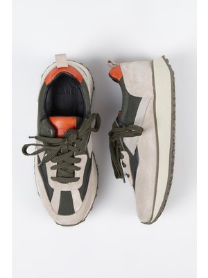 Krähe Moreno Erkek  Deri Bağcıklı Bej-Haki Sneakers
