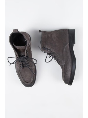 Krähe Dante Erkek  Deri Bağcıklı Fermuarlı Füme Bot