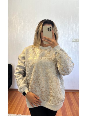 Shine & Style Leopar Desenli Sweatshirt Gold