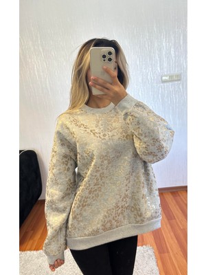 Shine & Style Leopar Desenli Sweatshirt Gold