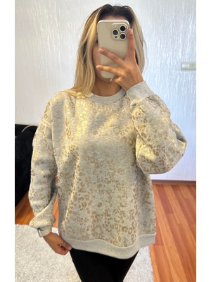 Shine & Style Leopar Desenli Sweatshirt Gold