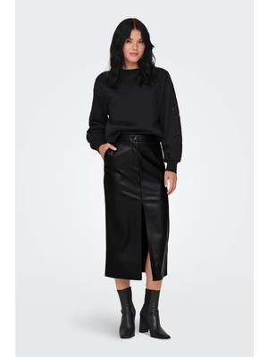 Only Kadın Onlheıdı Yırtmaçlı Suni Deri Midi Etek 15322539 Siyah