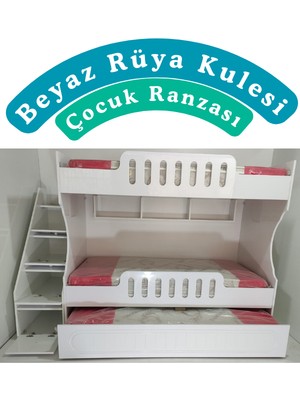 Mürsel Mobilya Mdf 3 Kişilik Beyaz Rüya Kulesi Çocuk Ranzası