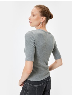 Koton Ribanalı Kısa Kollu Basic Tişört Yuvarlak Yaka Slim Fit