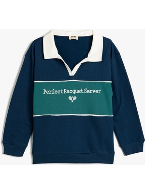 Koton Oversize Sweatshirt Polo Yaka Baskı Detaylı Uzun Kollu