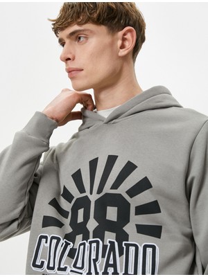 Koton Kapşonlu Sweatshirt Kolej Baskılı Uzun Kollu Ribanalı
