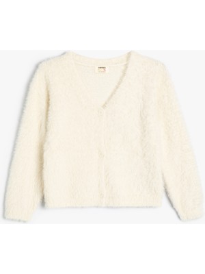 Koton Peluş Hırka V Yaka Uzun Kollu