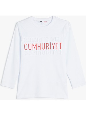 Koton Tişört Cumhuriyet Baskılı Uzun Kollu Pamuklu