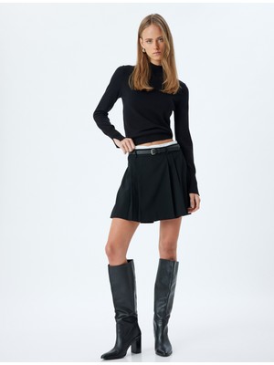 Koton Mini Pileli Şort Etek Çift Bel Detaylı Kemerli