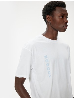 Koton Oversize Tişört Kısa Kollu Bisiklet Yaka Slogan Baskılı Pamuklu