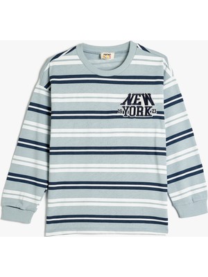 Koton Tişört Uzun Kollu Bisiklet Yaka Aplike Detaylı