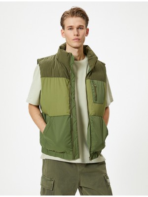 Koton Şişme Yelek Dik Yaka Fermuarlı Çok Renkli Cep Detaylı