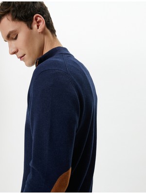 Koton Yarım Fermuarlı Kazak Slim Fit Uzun Kollu Dirsek Detaylı