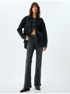 Koton Ispanyol Paça Kot Pantolon Slim Fit Yüksek Bel Düğmeli - Flare Jean