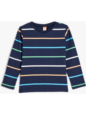 Koton Desenli Uzun Kollu Tişört Erkek Çocuk Bisiklet Yaka