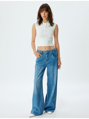 Koton Polo Yaka Crop Üst Kolsuz Düğmeli