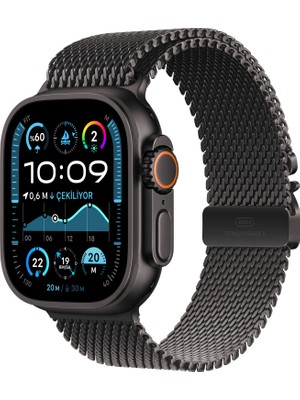 Apple Watch Ultra 2 GPS + Cellular 49mm Siyah Titanyum Kasa ve Siyah Titanyum Milanese Loop - Küçük Boy