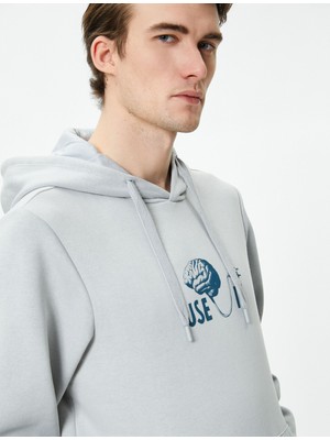 Koton Arkası Baskılı Hoodie Sloganlı Kanguru Cepli