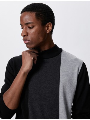 Koton Basic Triko Kazak Yarım Balıkçı Yaka Dar Kesim Renk Bloklu