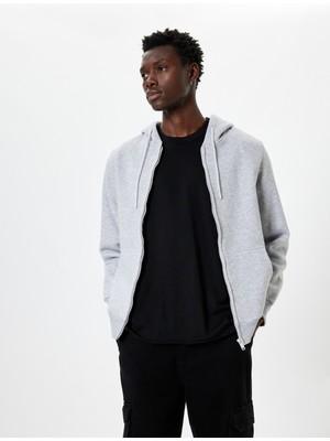 Koton Fermuarlı Sweatshirt Kapşonlu Cep Detaylı Şardonlu Pamuk Karışımlı