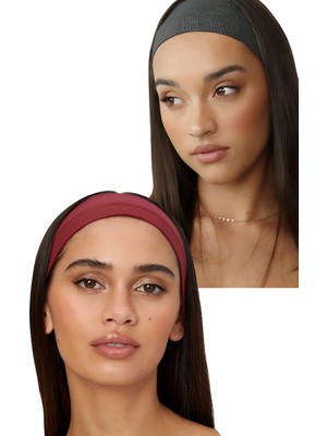 Salvia Dione 2'li Spor Saç Bantları - Kadın & Erkek Spor Tenis Yoga Koşu Makyaj Cilt Maskesi Yüz Yıkama Tarz Ter Kafa Bandı Unisex Kombin Esnek Saç Bandı Seti