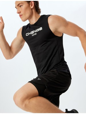 Koton Spor Atlet Slogan Baskılı Kolsuz Bisiklet Yaka