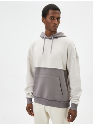 Koton Oversize Kapşonlu Sweatshirt Dikiş Detaylı Kanguru Cepli Renk Bloklu